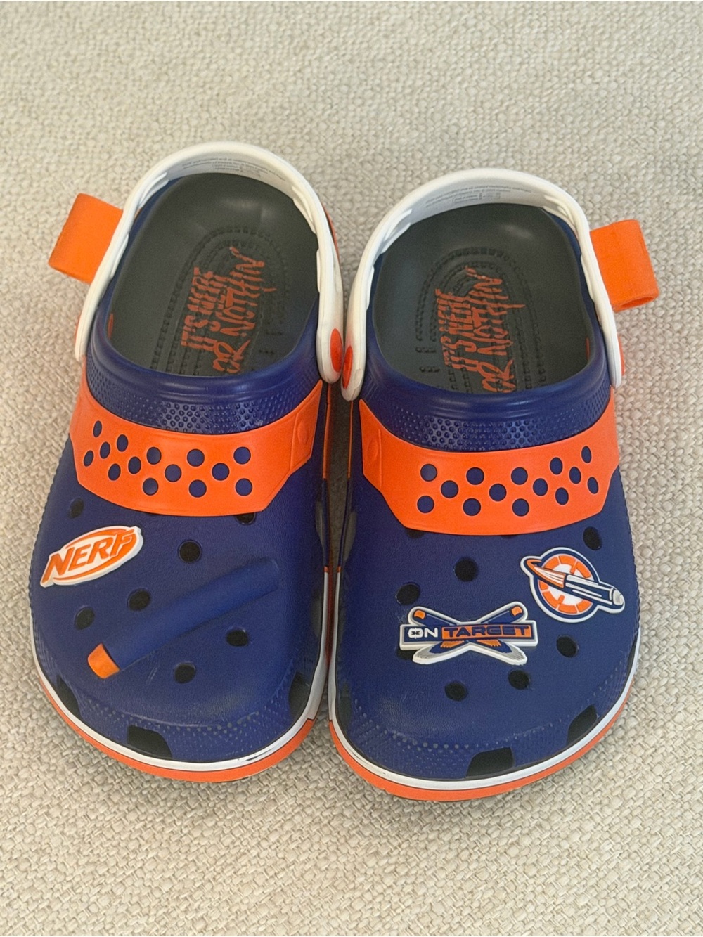 CROCS Kids' NERF Collab Blue and Orange Slip-On Clogs with Nerf Badges